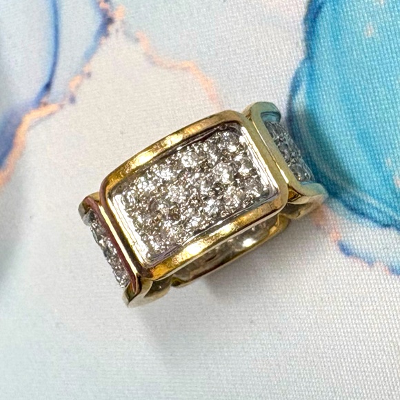 14k White and Yellow Gold Diamond Band Ring - Picture 1 of 6